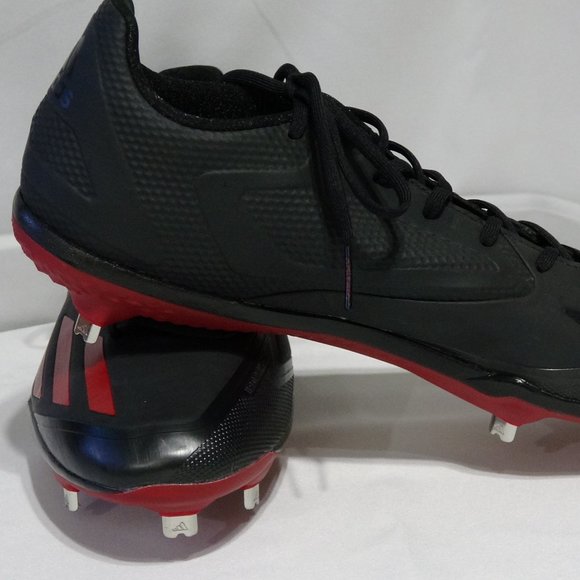 Adidas Shoes Adizero Blk Red Men 13.5 Baseball Metal Cleats - Picture 2 of 7